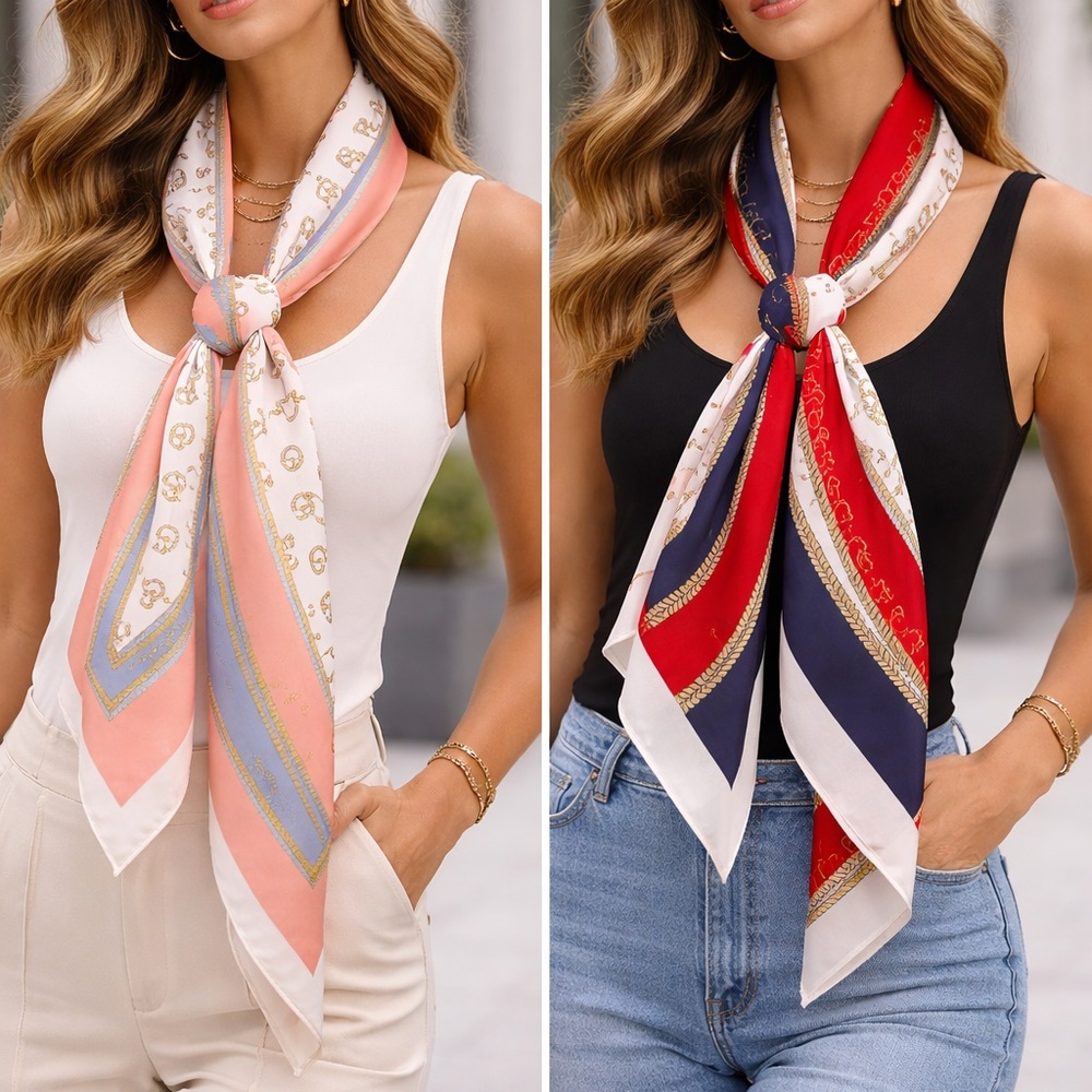 Horse39 Elegant Women's Silk Scarf Set - Pink and Red